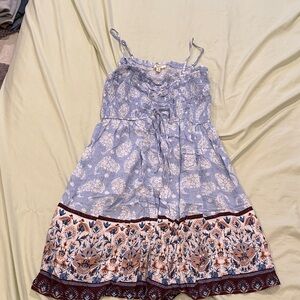 Light Blue Floral Sundress with Border Print